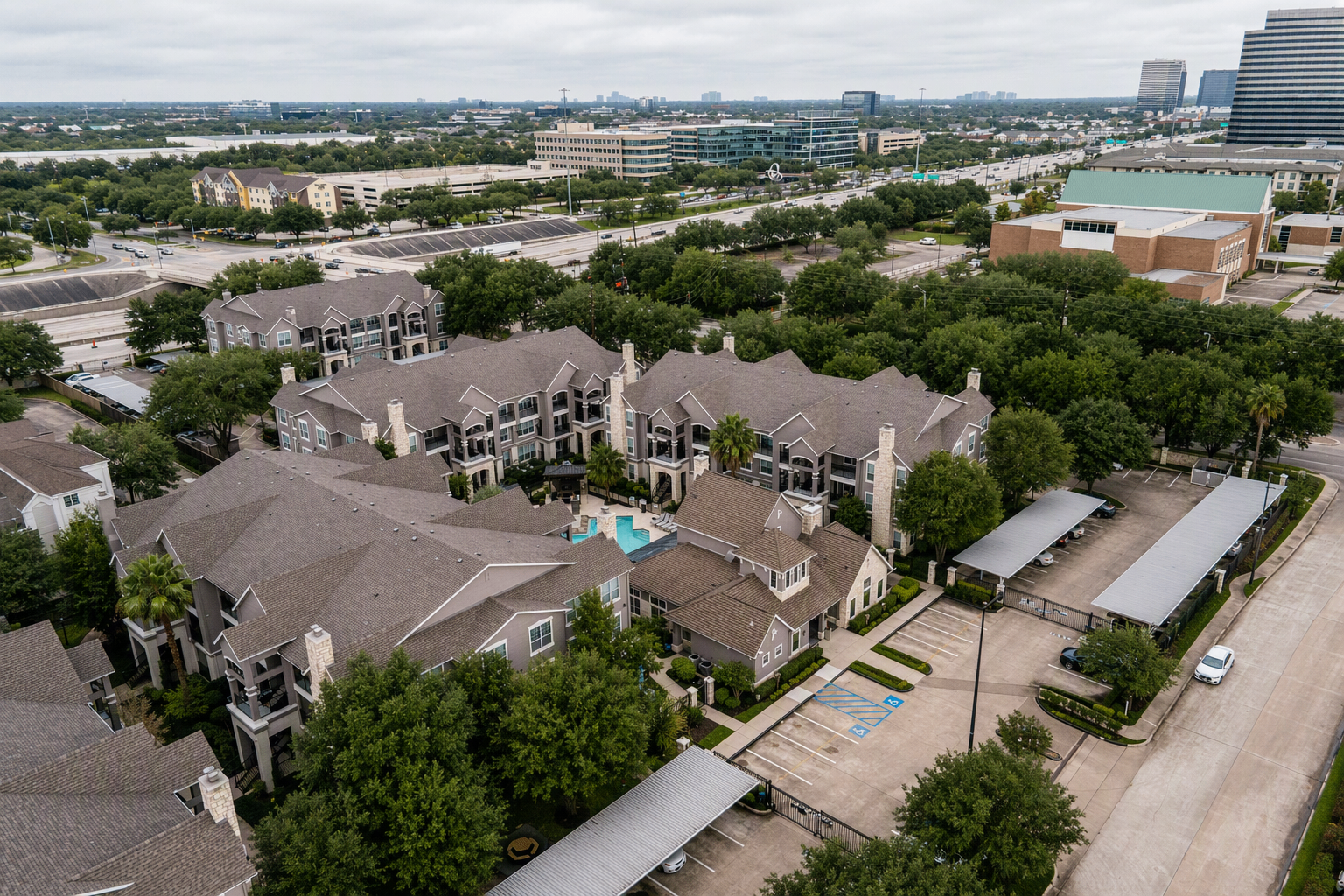 Aerial view of a Westcreek-managed community in Dallas